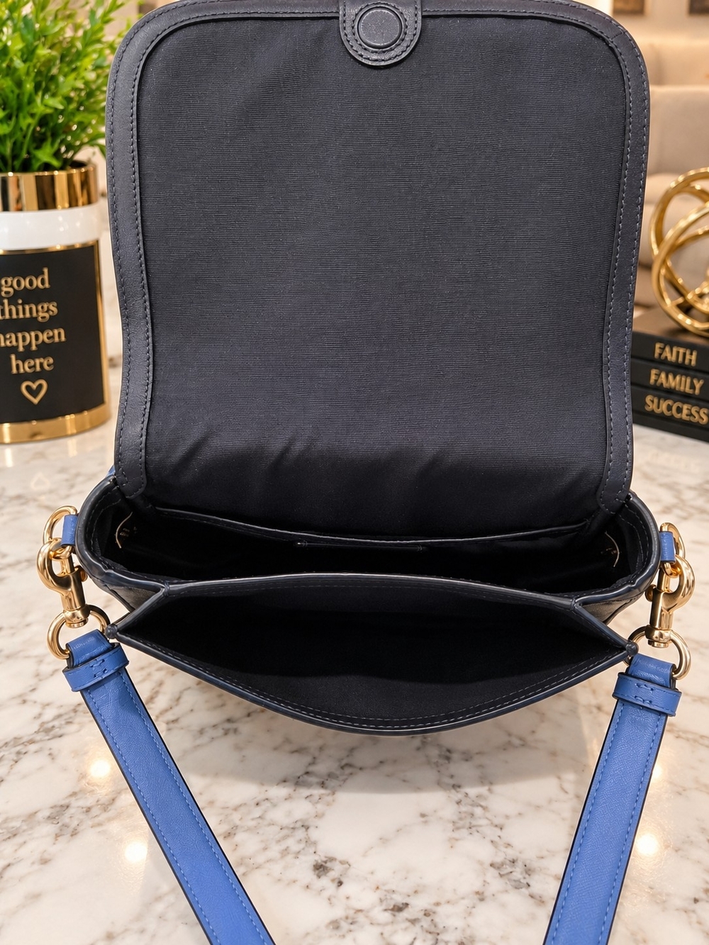 Coach Black Crossbody Bag with Blue Strap